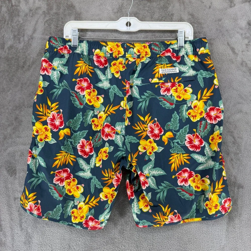Fair Harbor Swim Trunks Mens L The Anchor Navy Floral Hibiscus 8